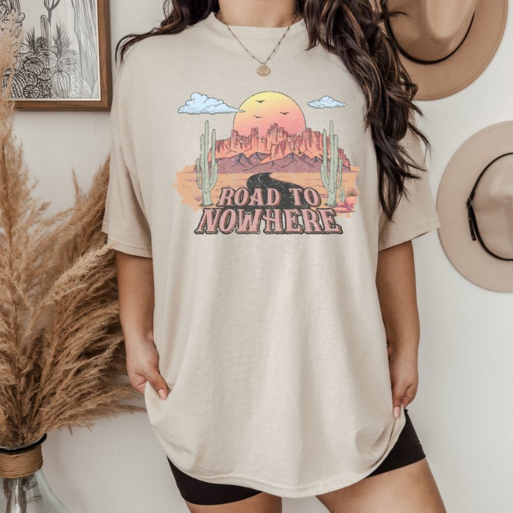 Custom Boho Distressed Road To Nowhere Graphic Tee